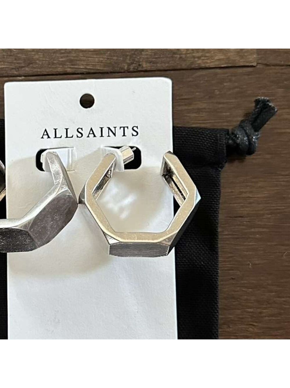 ALLSAINTS-Alex Chunky Hexagon Hoop Earrings-Silver-NWT - Picture 10 of 11